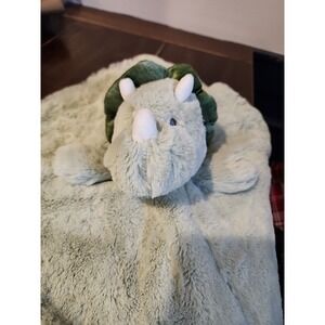Kellytoy Dino Rhino Baby Security Lovey Plush Rattle Blanket 14" Triceratops